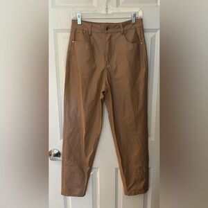 Zara High Waisted Faux Leather Straight Leg Pants, Camel, Size 6